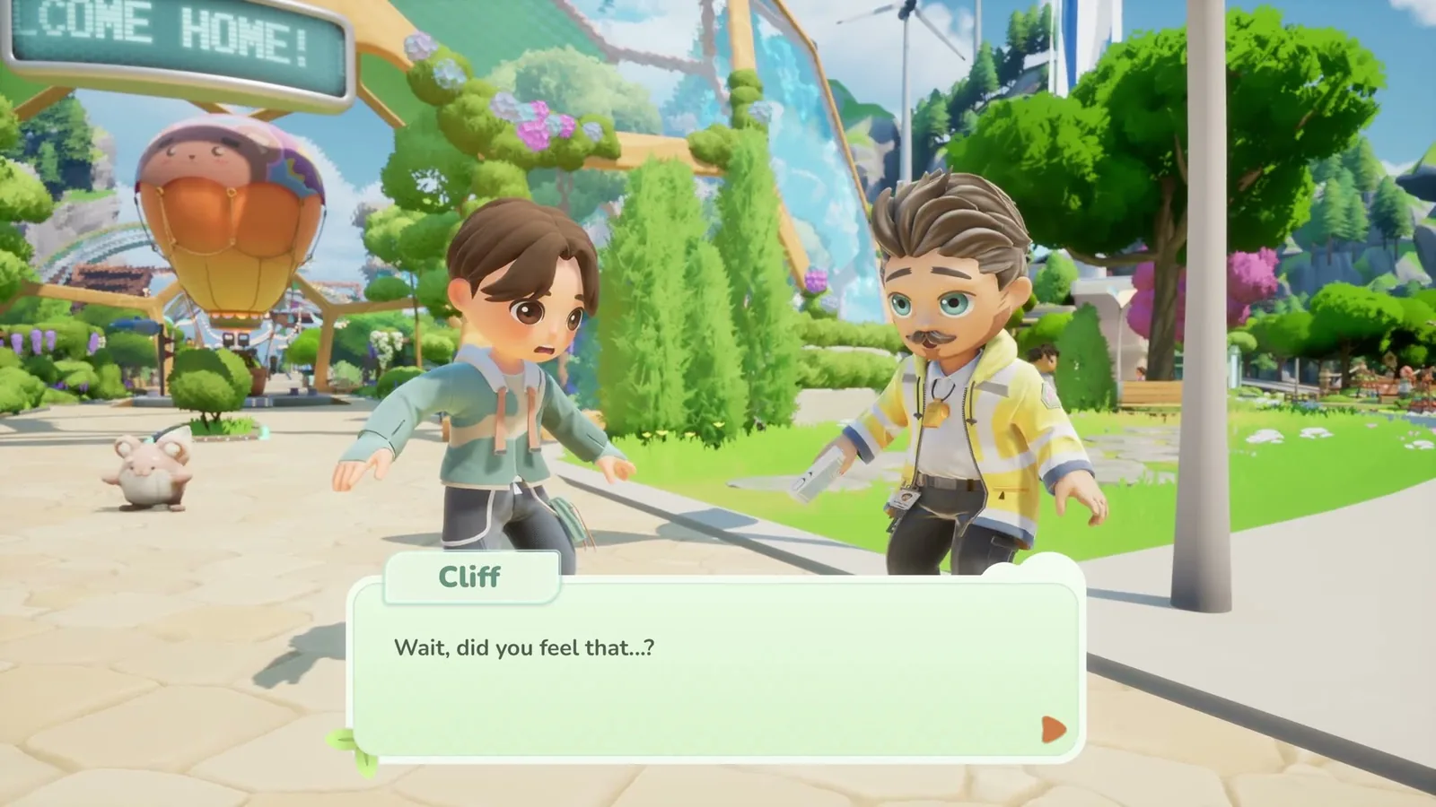 Cliff talking with the player in an in-game dialogue box
