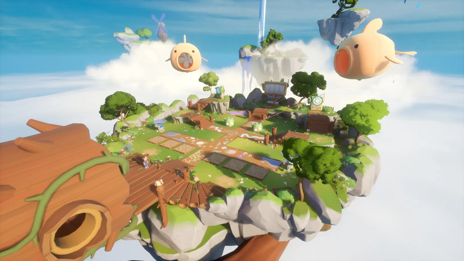 Terraced crop beds on a Loftia floating island