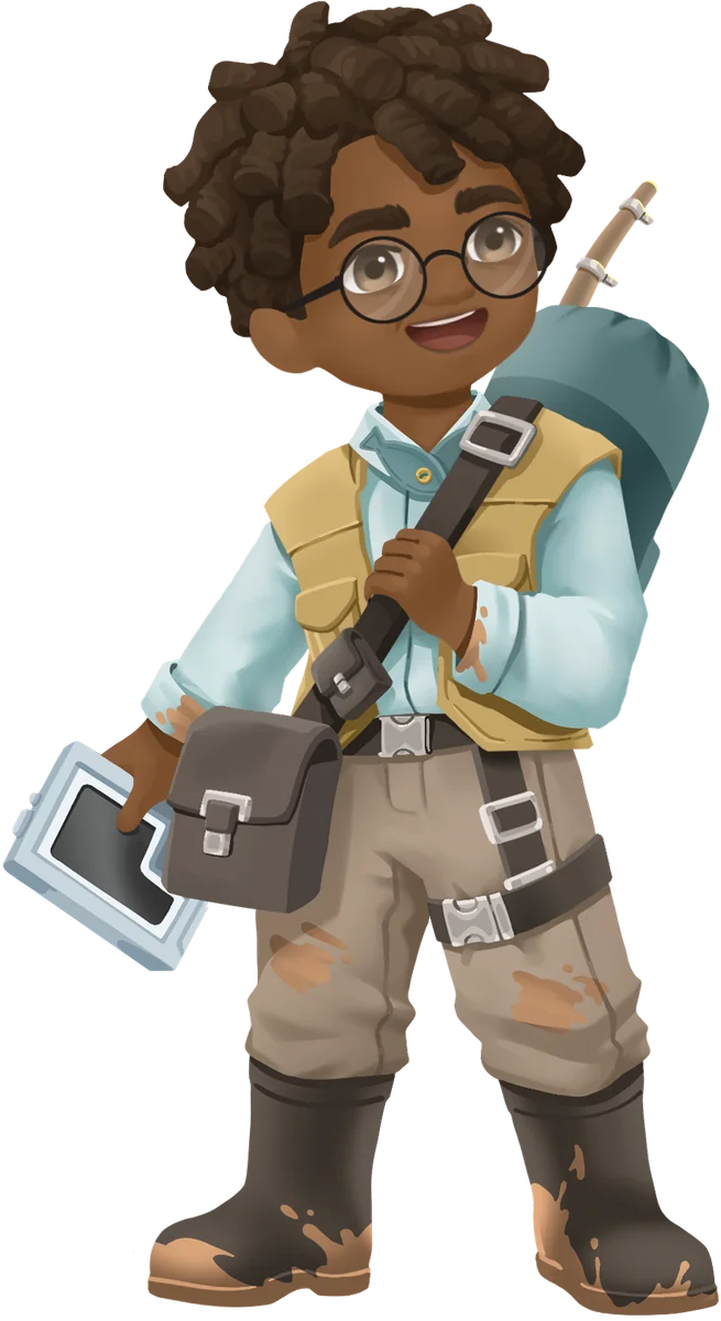 Kassim, the Loftia Biodiversity Researcher and Fishing Expert, in official character art