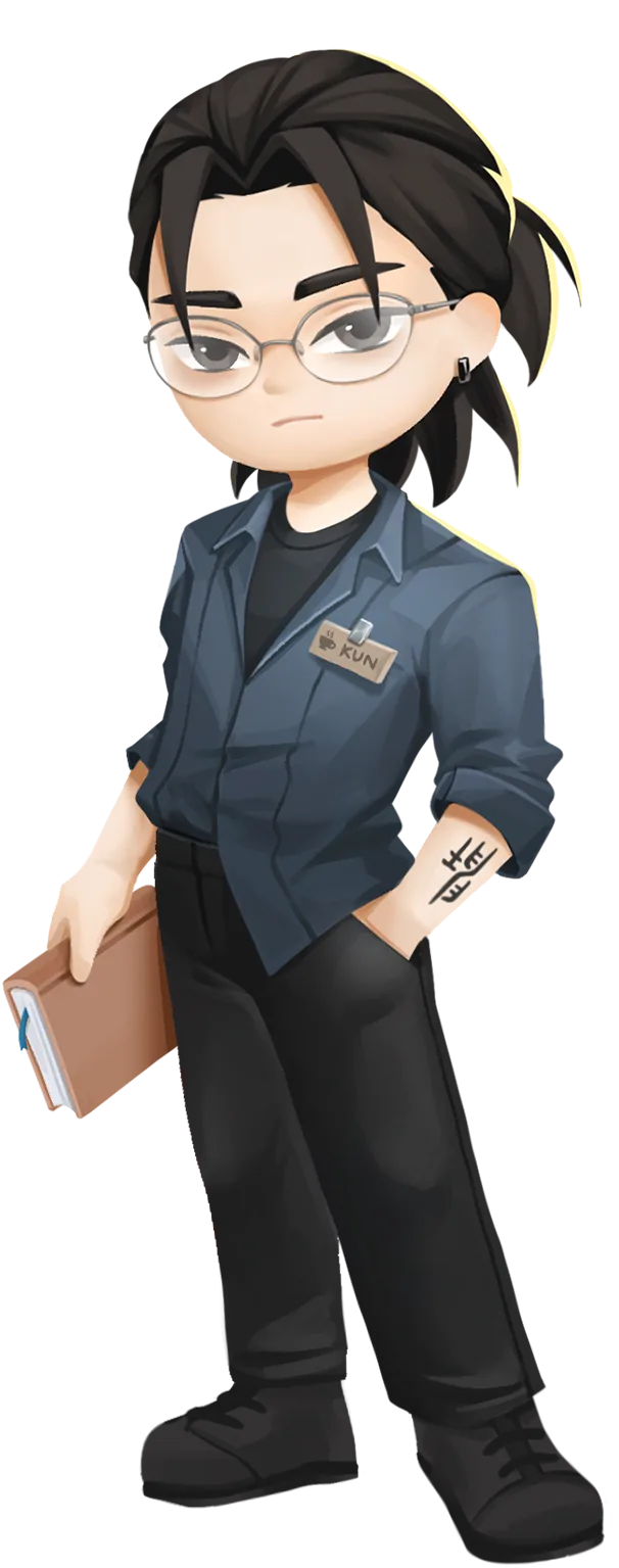 Official full body artwork of Kun, the Global Village Manager